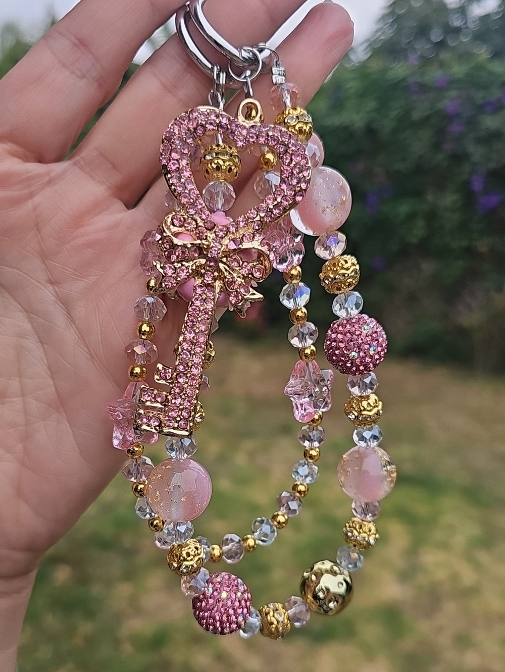 CHARMS: Pink Crystal Key Charm - Picture 3 of 5